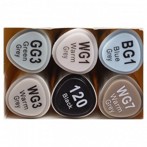 Набор маркеров Superior, профессиональные, двусторонние, 6 штук, 6 цветов, оттенки серого, MS-888