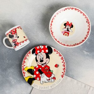 Набор посуда "Disney. Минни", 3 предмета: кружка 240 мл, миска 18 см, тарелка 19 см, в подарочной упаковке