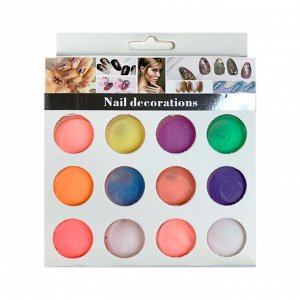 Nail Decorations, цветная акриловая пудра, набор 12 шт.