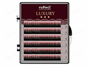 RuNail, Ресницы для наращивания Luxury, ? 0,1 мм, Mix C, (№10,12,14), цвет: черно-красный, 6 линий