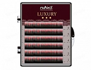 RuNail, Ресницы для наращивания Luxury, ? 0,15 мм, Mix C, (№10,12,14), цвет: черно-красный, 6 линий