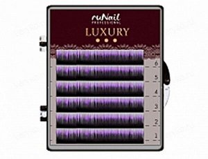 RuNail, Ресницы для наращивания Luxury, ? 0,15 мм, Mix C, (№10,12,14), цвет: черно-фиолетовый, 6 линий