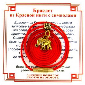 AB0520 Браслет из красной нити на Достаток (Слон),цвет золот, металл, текстиль