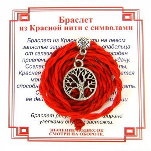 Браслет красный витой на Развитие (Дерево Жизни),цвет сереб, металл, текстиль