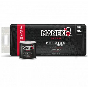 Бумага туалетная "Maneki" B&W (ЧЕРНАЯ) 3 слоя, 214 л., 30 м, гладкая, с ароматом жасмина, 10 рулонов/упаковка