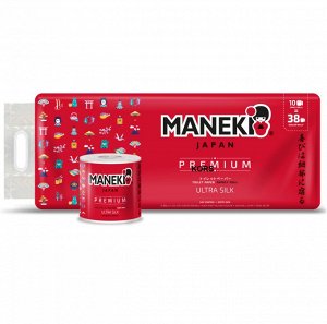 Туалетная бумага "Maneki" RED (красная) 3 слоя, 214 л., 30 м, гладкая, без аромата, 10 р./уп.