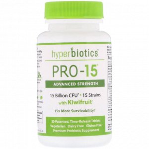 Hyperbiotics, PRO-15 форте, 15 млрд КОЕ, 30 таблеток с медленным высвобождением