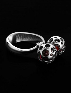Серебряное кольцо «Женева» с круглыми подвесками из серебра и янтаря, 806310350