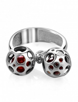 Серебряное кольцо «Женева» с круглыми подвесками из серебра и янтаря, 806310350