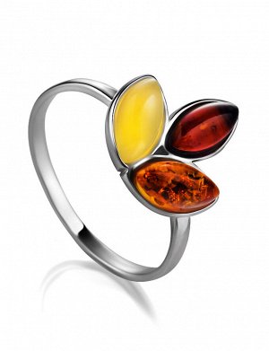 Серебряное кольцо со вставками из натурального балтийского янтаря трёх цветов «Флора», 906305359