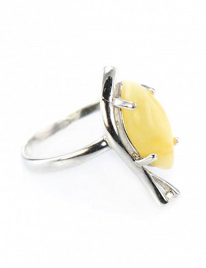 Нежное кольцо из серебра с натуральным медовым янтарём «Ирис», 606306147
