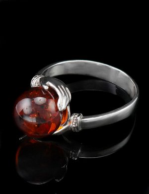 Нежное кольцо из серебра с круглой вставкой из янтаря «Объятия», 606311378