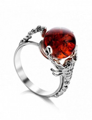 Эффектное кольцо из серебра и янтаря «Скорпион»