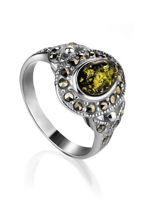 Яркое красивое кольцо из серебра и натурального янтаря «Эйфория»