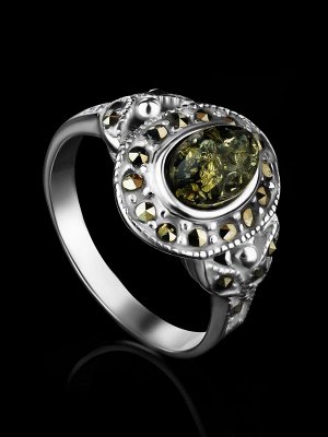 Яркое красивое кольцо из серебра и натурального янтаря «Эйфория», 006302463