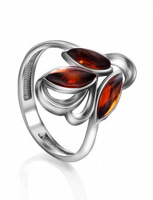 Серебряное кольцо с натуральным коньячным янтарём «Райская птица»