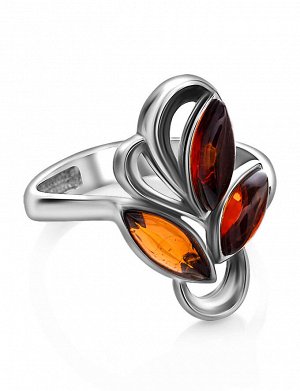 Серебряное кольцо с натуральным коньячным янтарём «Райская птица»