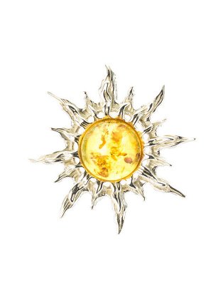 Серебряный кулон «Гелиос» со вставкой золотистого янтаря, 501710254