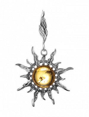 Великолепная серебряная подвеска из натурального лимонного балтийского янтаря «Гелиос», 601703555