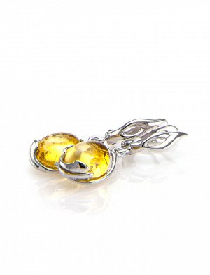 Серебряные серьги со вставками из натурального нежно-лимонного янтаря «Селена», 606510056