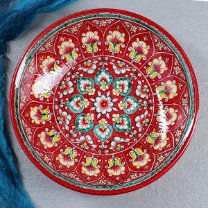 Супница Риштанская Керамика "Цветы", 27 см, красная