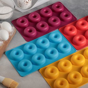 Форма для выпечки Доляна «Пончики», 29x17 см, 8 ячеек (d=6 см), цвет МИКС
