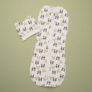 Комплект (конверт-пеленка, шапочка) для мальчика, молочный набивка панды