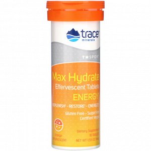 Trace Minerals Research, Max Hydrate Energy, Effervescent Tablets, Orange, 1.55 oz (44 g)