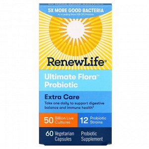 Renew Life, Ultimate Flora, пробиотики максимального действия, 50 млрд живых культур, 60 вегетарианских капсул