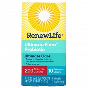 Renew Life, Ultimate Care, Ultimate Flora Probiotic, 200 Billion Live Cultures, 7 Packets, 0.12 oz (3.5 g) Each