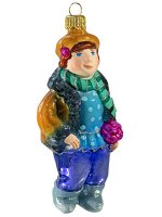 Елочная игрушка из стекла Мальчик с букетом