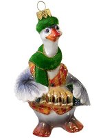 Елочная игрушка из стекла Гусь с гармошкой