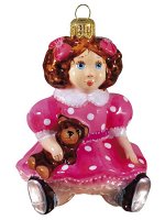 Елочная игрушка из стекла Кукла с медвежонком