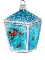 Елочная игрушка из стекла Фонарик со снегирями