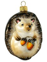 Елочная игрушка из стекла Ежик с желудем