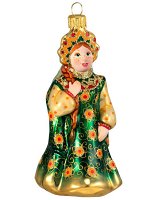Елочная игрушка из стекла Царевна в изумрудном сарафане