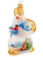 Елочная игрушка из стекла Снеговик с мешком