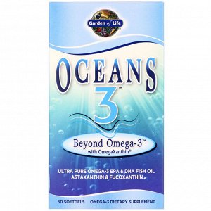 Garden of Life, Oceans 3, Beyond Omega-3 с омега-ксантином, 60 желатиновых капсул