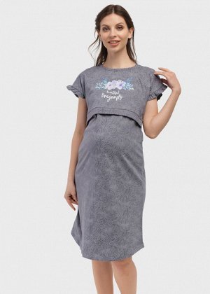 Платье домашнее "Тайра" для беременных и кормящих; серые розы