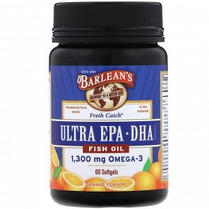 Barlean&#x27 - s, Fresh Catch Fish Oil, Omega-3, Ultra EPA/DHA, Orange Flavor, 60 Softgels