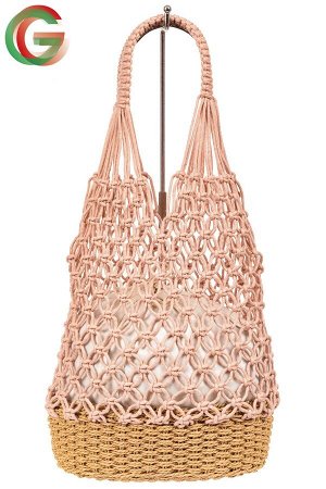 Плетеная сумка-сетка из джута, цвет пудровый
