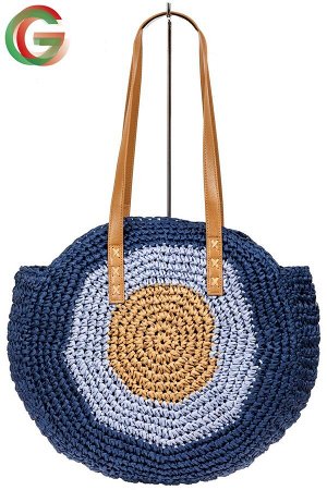 Большая круглая плетеная сумка из джута, цвет синий