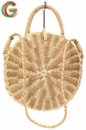 Круглая плетеная сумка из соломы, цвет бежевый с кремовым