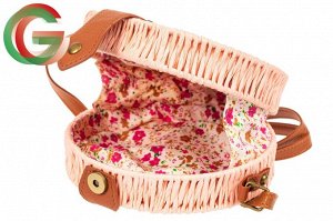 Круглая сумка-коробочка из ротанга, цвет розовый