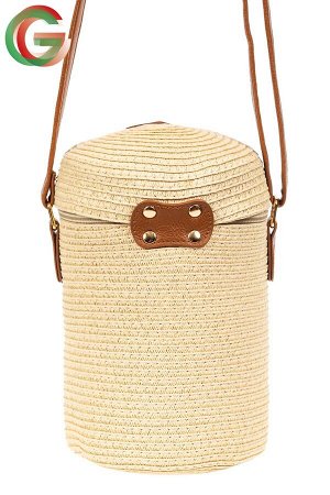 Плетеная сумка-ведерко из джута на длинном ремешке, цвет слоновой кости