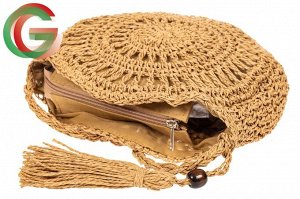 Круглая плетеная сумка из джута с кистью, цвет крафт