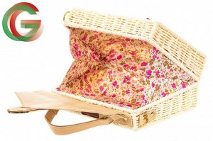 Плетеная сумка-коробочка из ротанга с элементами из экокожи, цвет слоновой кости