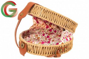 Круглая сумка-коробочка из ротанга, цвет крафт