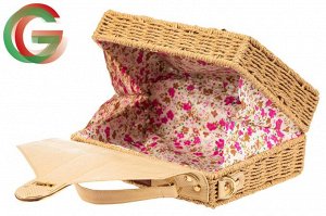 Плетеная сумка-коробочка из ротанга с элементами из экокожи, цвет крафт