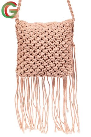 Плетеная сумка с бахромой, цвет розовый